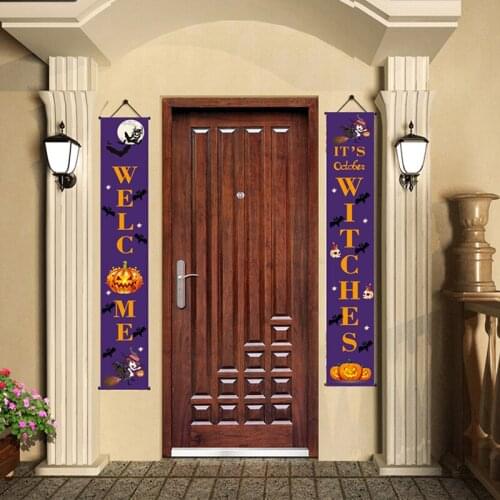 Halloween Decorations Door Porch Hanging Banner Trick Or Treat Front Door Yard Welcome Sign for Kids Happy Halloween Party Deco