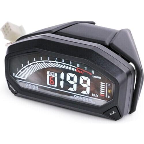 Universal Motorcycle Scooter Speedometer 0-199km/h ODO TRIP Tachometer 12000RPM 6 Gear Fuel level Display for 2 4 Cylinders