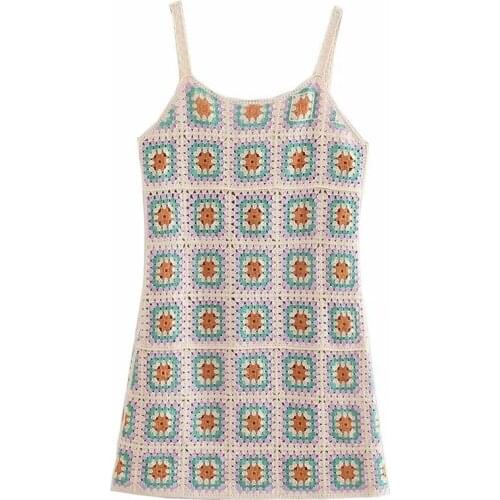 PUWD Vintage Women Backless Slim A Line Mini Dress 2021 Summer Fashion Ladies Sleeveless Knitted Dress Sweet Girls Chic Dresses