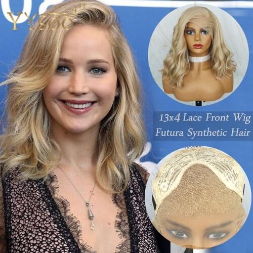 YYsoo Short 103 Color Body Wave Futura 13x6 Synthetic Lace Front Wigs For Women Glueless Blonde Bob Wig Side Part Wig Daily Used