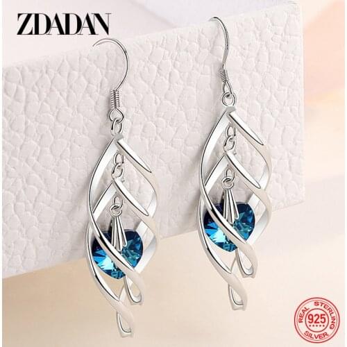 ZDADAN New Arrival 925 Sterling Silver Crystal Long Dangle Earrings For Women Charm Wedding Party Jewelry Gift