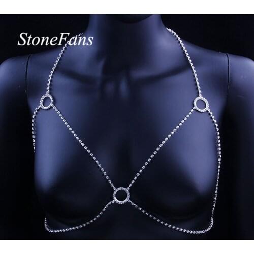 Stonefans Round Circle Rhinestone Body Bra Chain Jewelry for Women Sexy Crystal Body Harness Chain Chest Lingerie Jewellery Gift