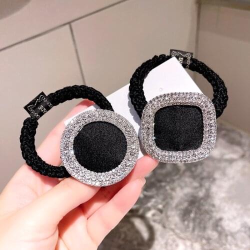 Korean Geometric Hair Ties Crystal Rhinestone Hair Bands Jewelry Hairband Elegant Women Elastic Rubber Female Girls Accessories