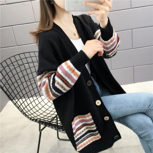 Women Cardigan Autumn Knitted Loose Sweaters All-Match Pockets Winter Korean Style Thick Outwear WomenS Clothing 2020 AA5539
