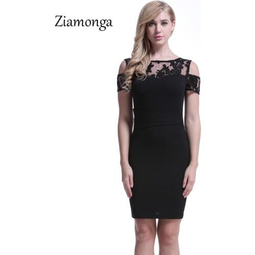 Ziamonga Elegant Bodycon Dress Sexy Off Shoulder Lace Patchwork Package Hip Office Lady Work Party Casual Dress Women Vestidos