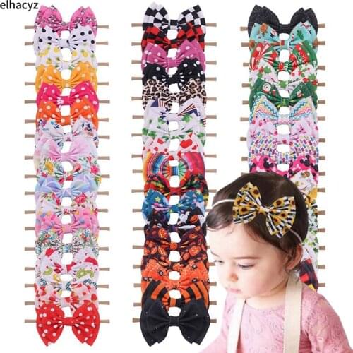 10pcs/lot 6'' Double Layer Printed Waffle Hairbow Nylon Headband Strawberry Floral Print Soft Elastic Girl Kids Hair Accessories