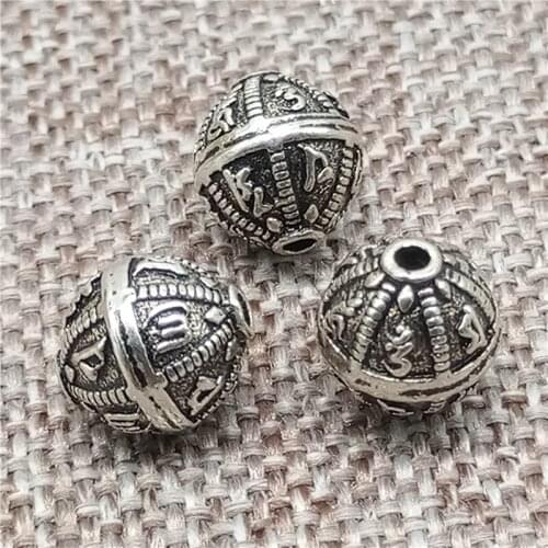 925 Sterling Silver Om Bicone Beads Om mani padme hum Beads for Yoga Meditation Bracelet Necklace