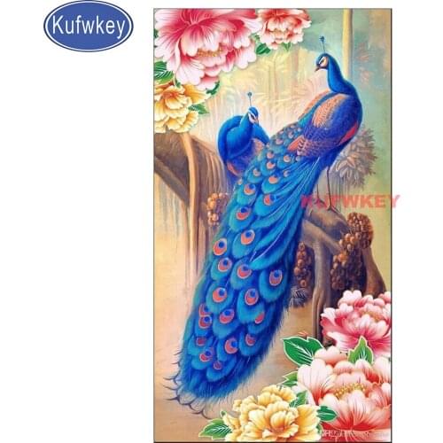 Peacocks flowers diy diamond painting full square round diamond embroidery animal landscape,diamond mosaic set