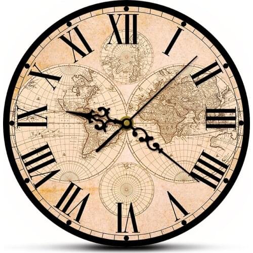 17th Century Antique World Map Fine Art Print Modern Wall Clock Historic Map Of World Silent Sweep Wall Watch Housewarming Gift