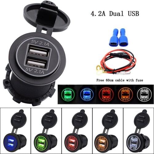 OHANEE Motorcycle 5V 4.2A car charger for mobile phone Dual USB 2.1A Port Power Socket Outlet 12V 24V Auto Accessories