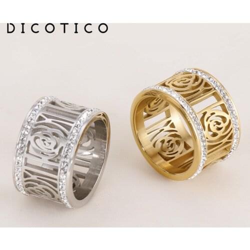 Dicotico Gold/color Stainless Steel Ring Bohemia Rose Shape Zircon Rings For Women Anillos Mujer Wedding Bands Jewelry