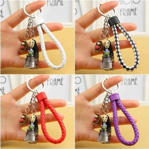 Miyazaki Hayao Film Spirited Leather Keychain Faceless Man PVC Doll Keyrings Pendant for Women Bag Charms Car Key Accessories