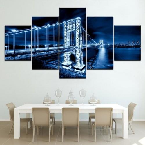 Brooklyn Bridge night view 5 Panels Wall Art modern Modular Poster art Canvas painting for Living Room Home Decor