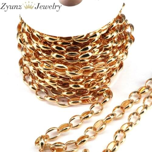 3 Meters, Metal Gold Color Flat Wire Oval Chain Fit for DIY Jewelry Making Accessories Supplies