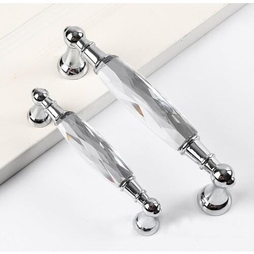 Zinc Alloy Drawer Silvery Long Crystal Handle Dresser Wardrobe Handles for Cabinet Kitchen Pull Cupboard Knob