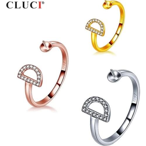 CLUCI 925 Sterling Silver Rose Gold Ring for Women Jewelry Silver 925 Pearl Ring Mounting Adjustable D Letter Ring SR2240SB