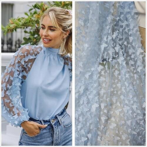 3D Butterflies Overlay fabric tulle lace Silver Edge French Tulle For Flower Girl gown dress Bridal Veil Wedding Prom Dance