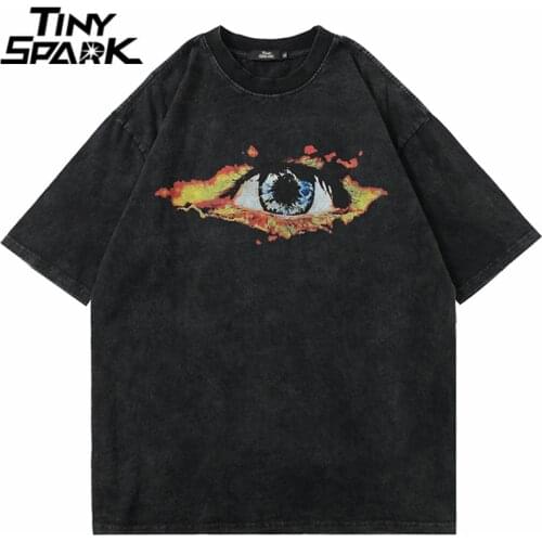 Hip Hop Streetwear Washed Tshirt 2021 Men Eye Print T Shirt Harajuku Cotton Casual T-Shirt Summer Short Sleeve Tops Tees Black