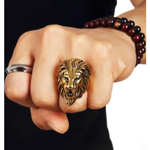 Lion Rock Punk Ring Hiphop Jewelry Rings for Men Women Gothic Bisexual Gold Ring Retro Accessories Fashion Boy Adjustable Size