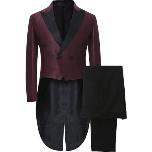 Burgundy 2 Piece Men Goom Suit Wedding with Black Pants Custom Made Wedding Groom Suits Blazer Prom Terno Masculino(Jacket+Pant)