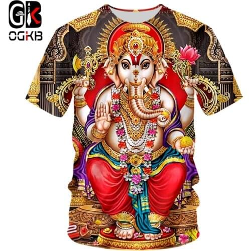OGKB Hindu Ganesha 3D T-shirts Printed God Of Wisdom Ganesha Tshirt Men Women Short Sleeve Hip Hop Harajuku Sweatshirt Tshirt
