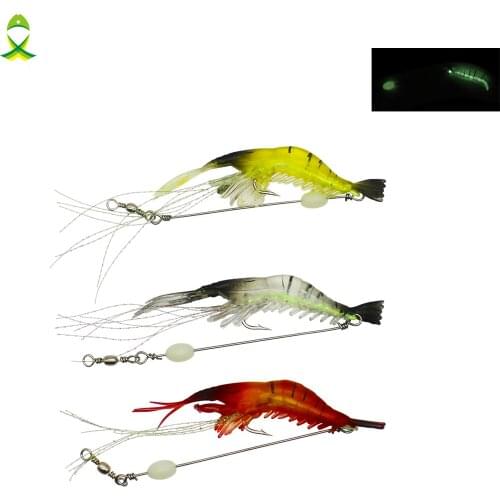 JSM 5pcs/lot Soft silicone Luminous Shrimp Fishing Lure Artificial Bait With Swivel Fishing Lures Baits with fishing hooks