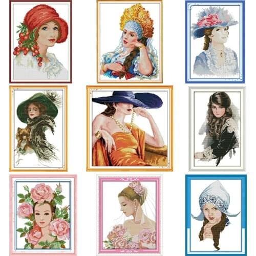 Cross Stitch Kits Embroidery Needlework Graceful Noblewoman Stamped Patterns 11CT 14CT Counted Printed Craft Decoration Gift Set