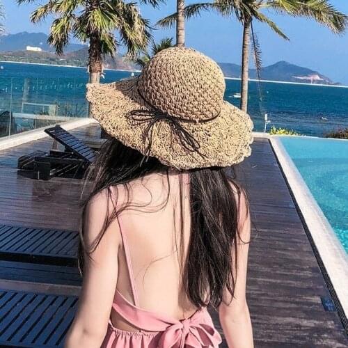 Summer New Hand Crochet Straw Hat Womens Sun Hat Folding Outdoor Sun Visor Shell Chain Beach Hat Travel Holiday Female Sunhat