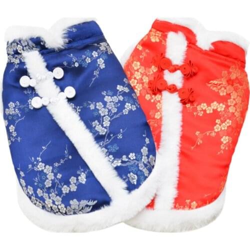 New Year Pet Clothes Chinese Tang Suit Dog Clothing Winter Dog Coat Jacket Yorkshire Cat Poodle Bichon Pomeranian Pet Outfit