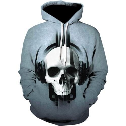 Autumn mens Hoodies Sweatshirt 3D Print Funny Skull Streetwear Harajuku Pullover Hip hop Jacket Men Tracksuit Men clothing Tops