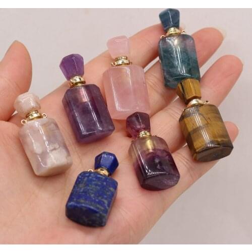 1pcs Natural Tiger Eye Rose Quartz Charm Crystal Healing Stone Necklace Pendant Reiki Essential Oil Diffuser Bottle Size 15x34mm