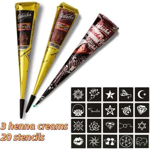 Henna Tattoo Paste 3 colors Black Brown Red Henna Cones Indian Temporary Tattoo Sticker Body Paint Art Cream Cone for Men Women