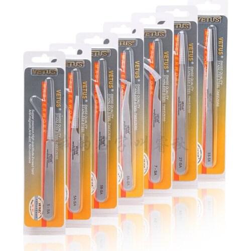 5Pcs VETUS SA Series Tweezers False Eyelashes Extension Tweezers Stainless Steel Hyperfine Antimagnetic Eyebrow Volume Tweezers