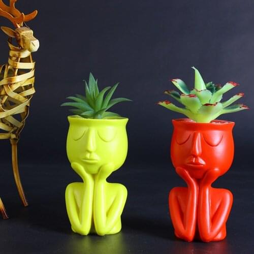 Resin Humanoid Imitation Succulent Plant Container Vase Fleshy Flower Bonsai Head Pot Desktop Small Landscape Home Decoration