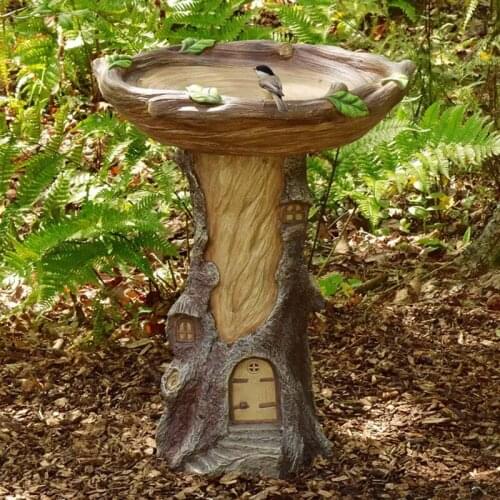 Resin Birdbath Polyresin Antique Garden Bird Bath for Home Garden Yard Animal Sculptures Ornament Miniatures Resin Wood-look