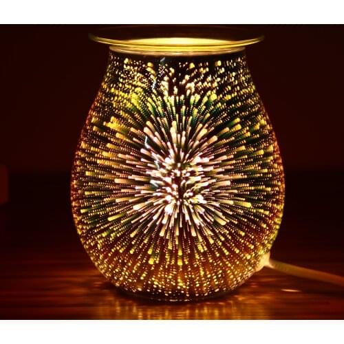 Practice Oil Diffuser Electric Candle Warmer Glass Wax Melt Warmer With 3D Firework Effect Night Light Tart Burner Aroma Decor