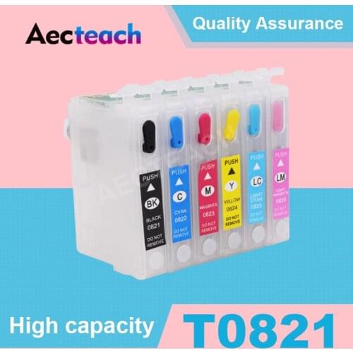 Aecteach 6 color Empty Ink cartridge for Epson T0821 for Epson Stylus Photo T50 R290 R295 R390 RX590 Printer