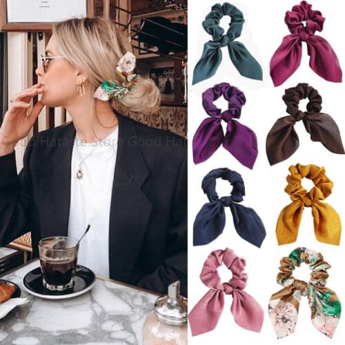 New Chiffon Bowknot Elastic Hair Bands For Women Girls Solid Color Scrunchies Hair Ties Ponytail Holder Headband Hair Accessorie