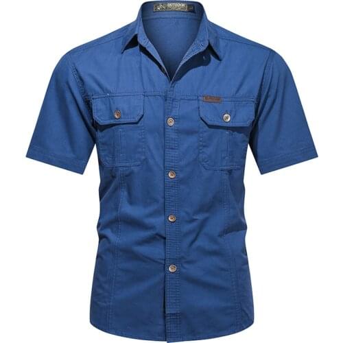 Cargo shirt men Multi-pocket outdoor military cotton casual shirt man branded mens clothing summer Short sleeve shirt men