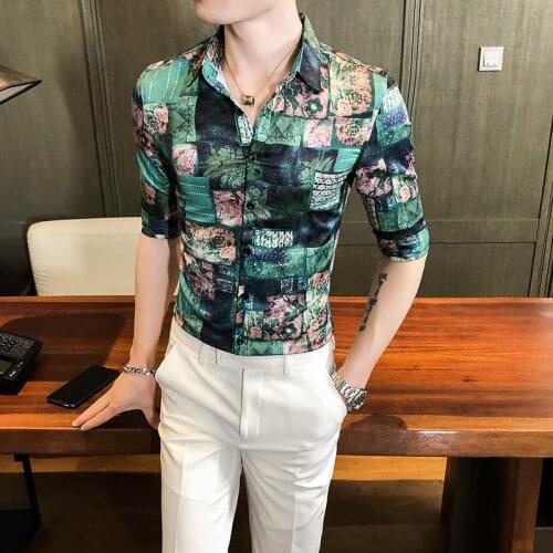 Fashion 2021 Summer Half Sleeve Digital Print Shirts For Men Clothing Simple Slim Fit Streetwear Tuxedo Dress Blouse Homme 3XL