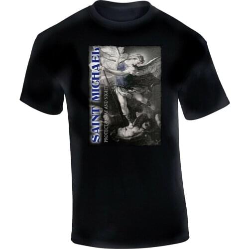 Saint Michael Protect Us Day and Night. Archangel Law Enforcement T-Shirt. Summer Cotton Short Sleeve O-Neck Mens T Shirt New