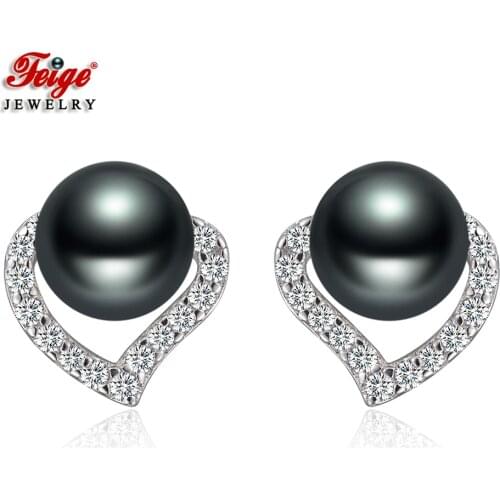 Cute Heart 925 Sterling Silver 4 Colors Freshwater Pearl Stud Earrings For Girls Gifts Fine Jewelry Rhinestone Earrings FEIGE
