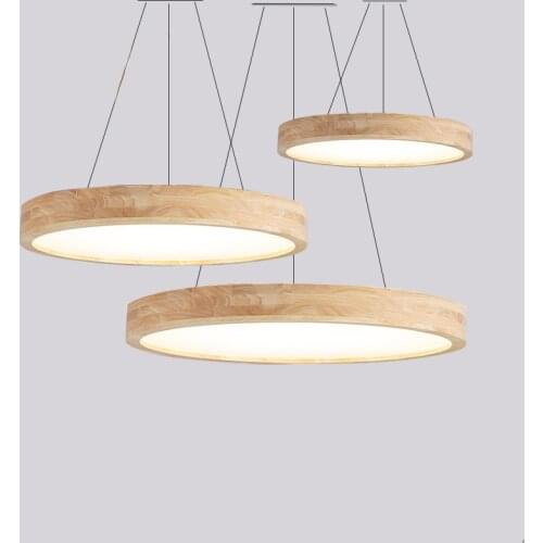 LED Modern Wood Iron Round 30-60cm Diammable Lustre Chandelier Lighting Suspension Luminaire Lampen For Dinning Room