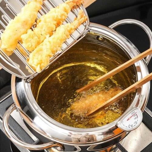 Creativity Deep Frying Pot with Thermometer And Lid 304 Stainless Steel Kitchen Tempura Fryer Pan 20/24cm Cooking Cookware Stove