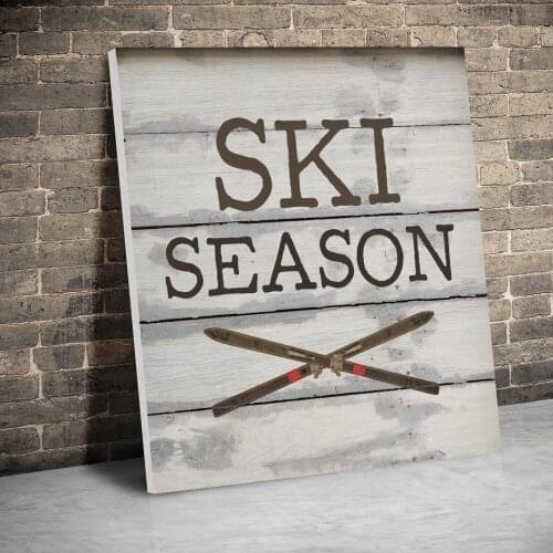 Framed Vintage Ski Season Christmas Posters Canvas Paintings Wall Art Canvas Prints Pictures Kids Room Decor Home Inner Frame
