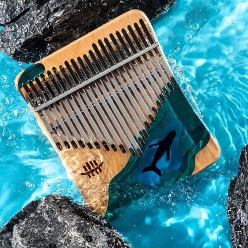 Hluru Class B high-end Thumb piano 17 keys kalimba Wooden Musical Instrument Solid Wood Deep-sea Ocean Whale Dolphin Xylophone