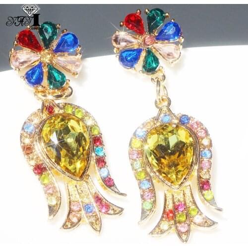 YaYi Jewelry Pineapple Dangle Crystal Ancient Gold Color Wear Ear Band Tassel Wedding Stud Drop Hoop Clip Earrings For Woman