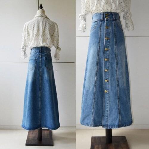 Fashion Spring Womens Front Buckle Wild A Line Long Skirt High Waist Slim Fashion Casual Skirt Large Size Women Clothing R346