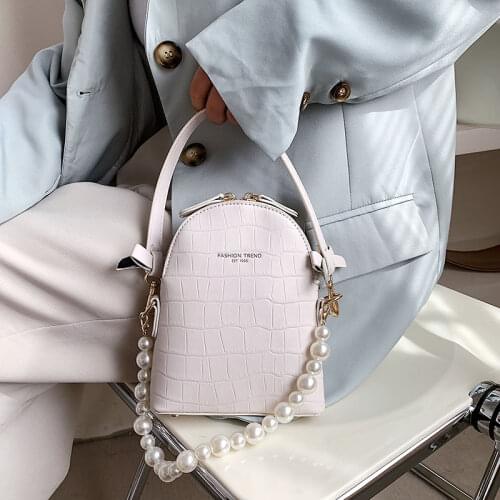 FANTASY Hot Sale Shell Bag For Women Pearl Chain Handle Handbag 2021 Summer New Crocodile Pattern Leather Shoulder Crossbody Bag