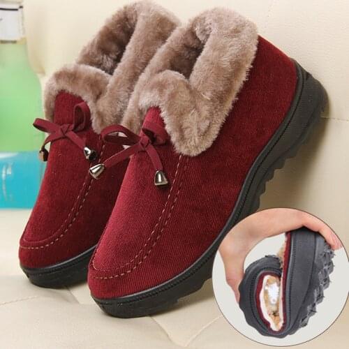 Women Boots 2021 Fashion Thick Plush Corduroy Snow Boots For Winter Shoes Women Casual Lightweight Warm Low Top Botas Mujer